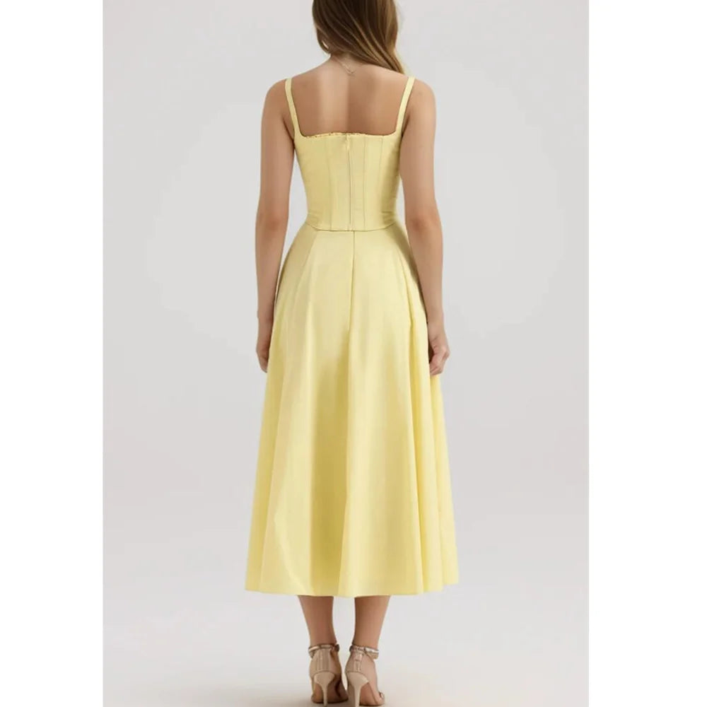 2 Piece Set Dresses- Yellow High Slit Two-Piece Dress - Perfect for Brunch & Vacations- - IndioGear Women Clothing