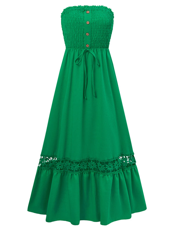 A-Line Dresses- Women's Smocked Bodice A-Line Tube Dress in Solids- - IndioGear.com