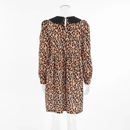 Animal Print Dresses- Leopard Print Peter Pan Dress- - IndioGear Women Clothing