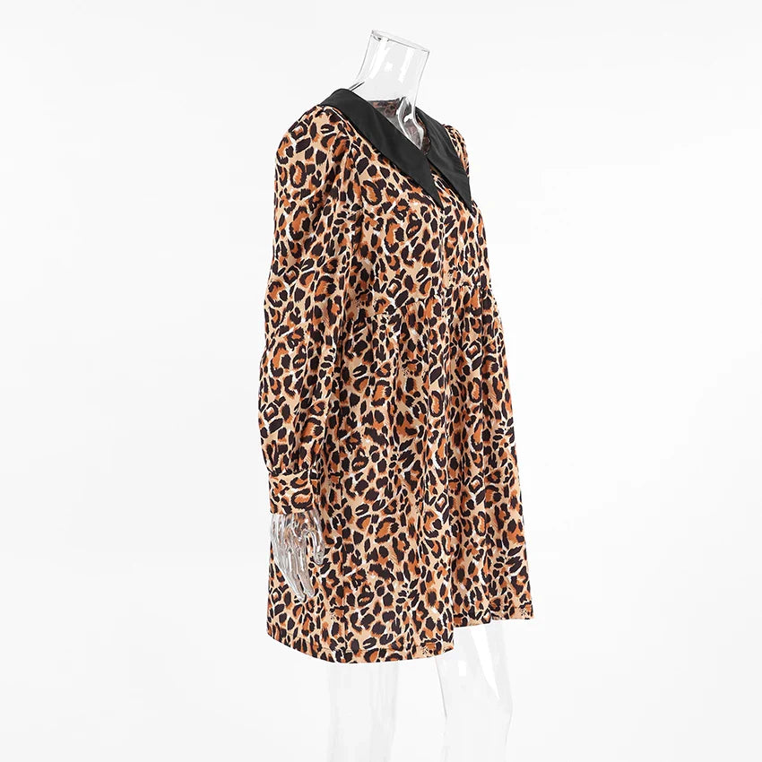 Animal Print Dresses- Leopard Print Peter Pan Dress- - IndioGear Women Clothing