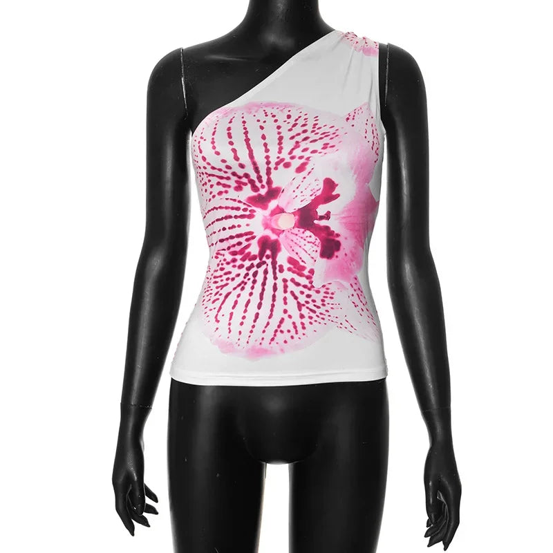 Asymmetric Tops- Women Orchid Bloom Print Asymmetric Top- - IndioGear.com