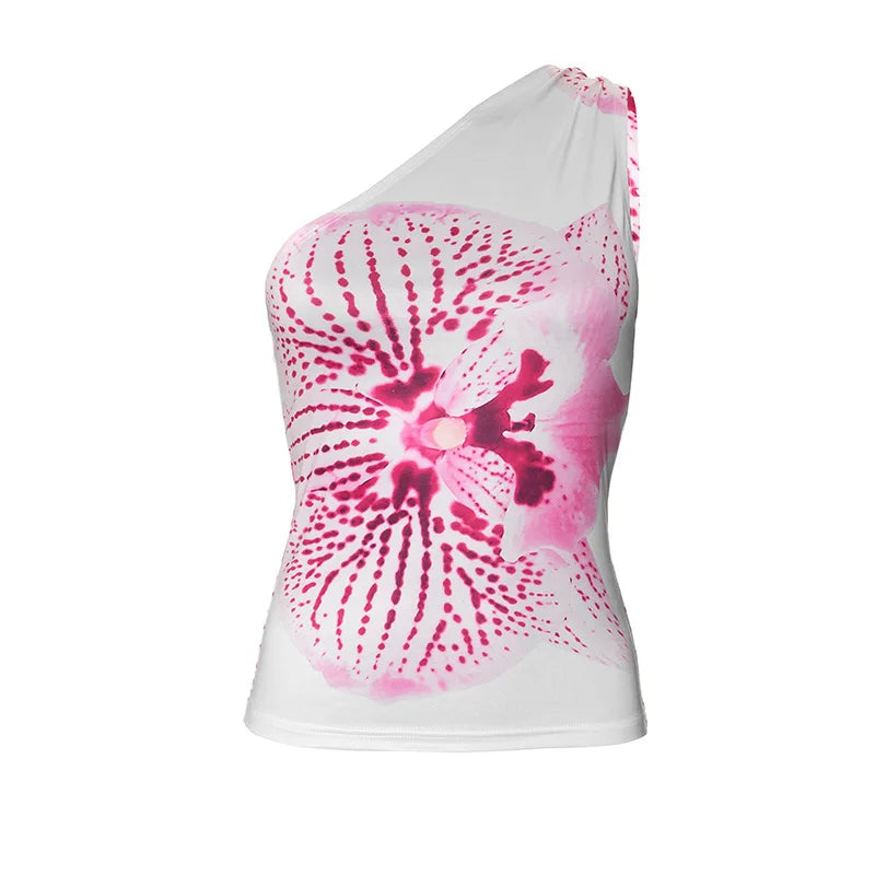 Asymmetric Tops- Women Orchid Bloom Print Asymmetric Top- - IndioGear.com