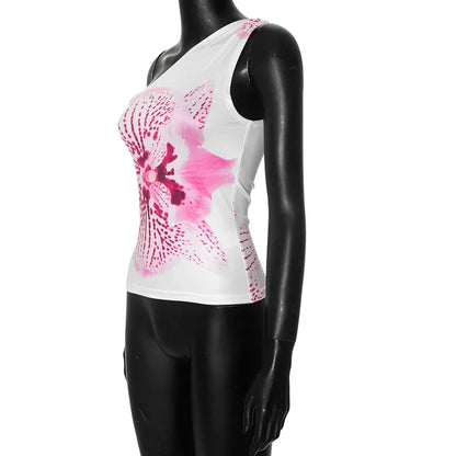 Asymmetric Tops- Women Orchid Bloom Print Asymmetric Top- - IndioGear.com