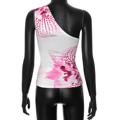 Asymmetric Tops- Women Orchid Bloom Print Asymmetric Top- - IndioGear.com