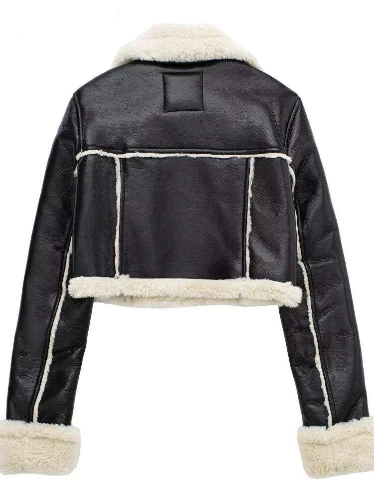 Aviator Jackets- Modern Cropped Leather Jacket with Cozy Faux Fur Lining- - IndioGear.com