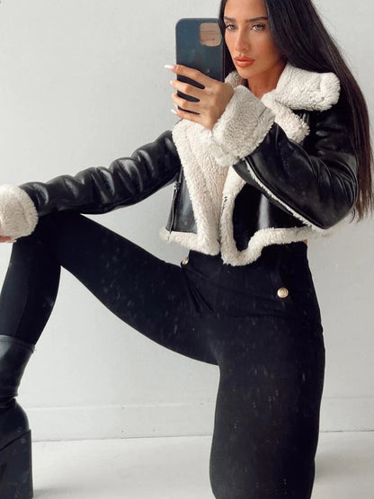 Aviator Jackets- Modern Cropped Leather Jacket with Cozy Faux Fur Lining- - IndioGear.com