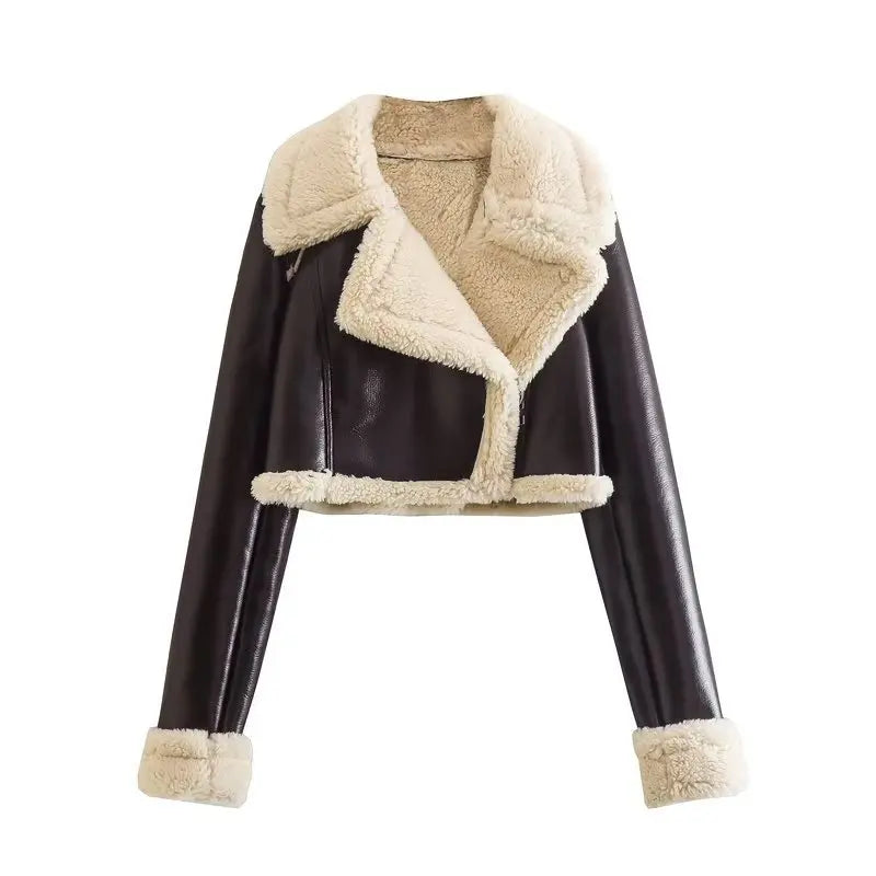 Aviator Jackets- Modern Cropped Leather Jacket with Cozy Faux Fur Lining- - IndioGear.com