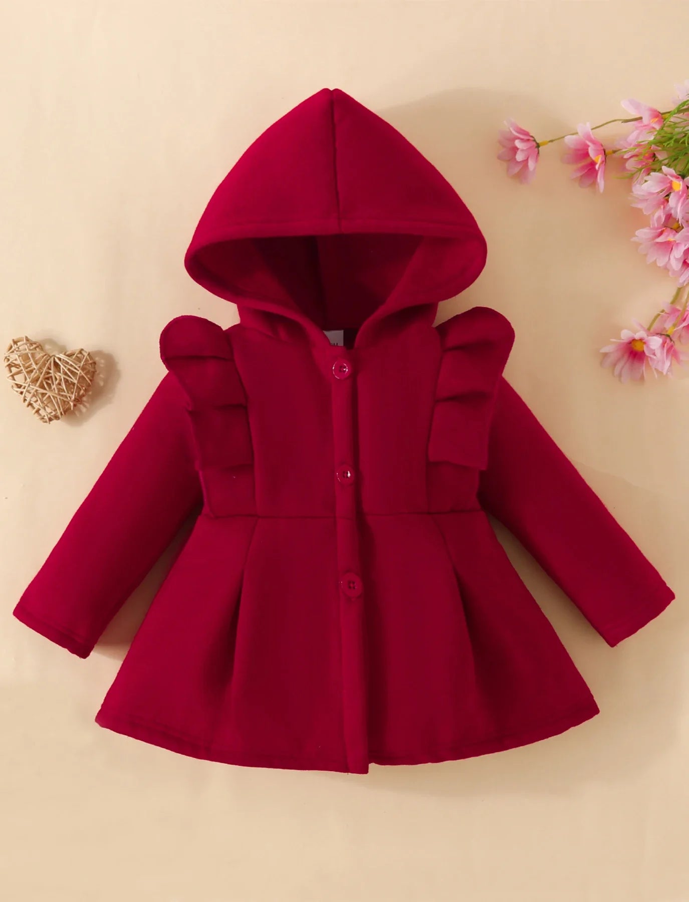 Baby Coats- Hooded Ruffle Coat Baby Girl’s Fleece Outerwear- - IndioGear Women Clothing