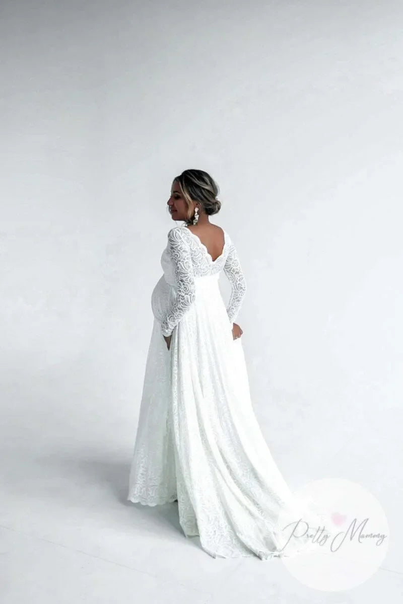 Baby Shower Dreeses- Empire Waist Lace Maternity Gown for Baby Shower- - IndioGear.com