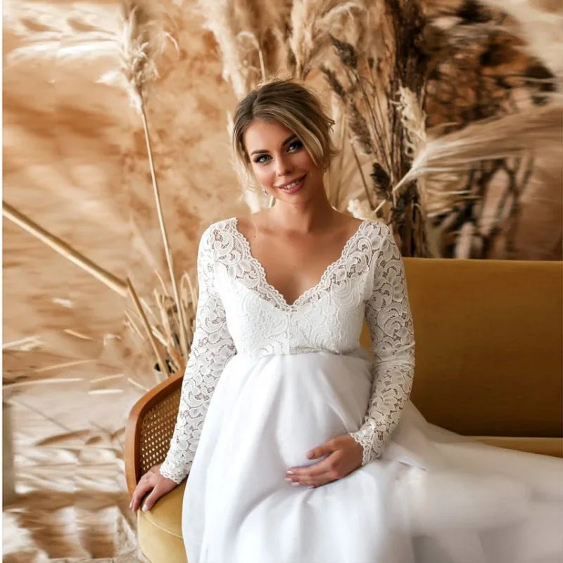 Baby Shower Dreeses- Empire Waist Lace Maternity Gown for Baby Shower- - IndioGear.com