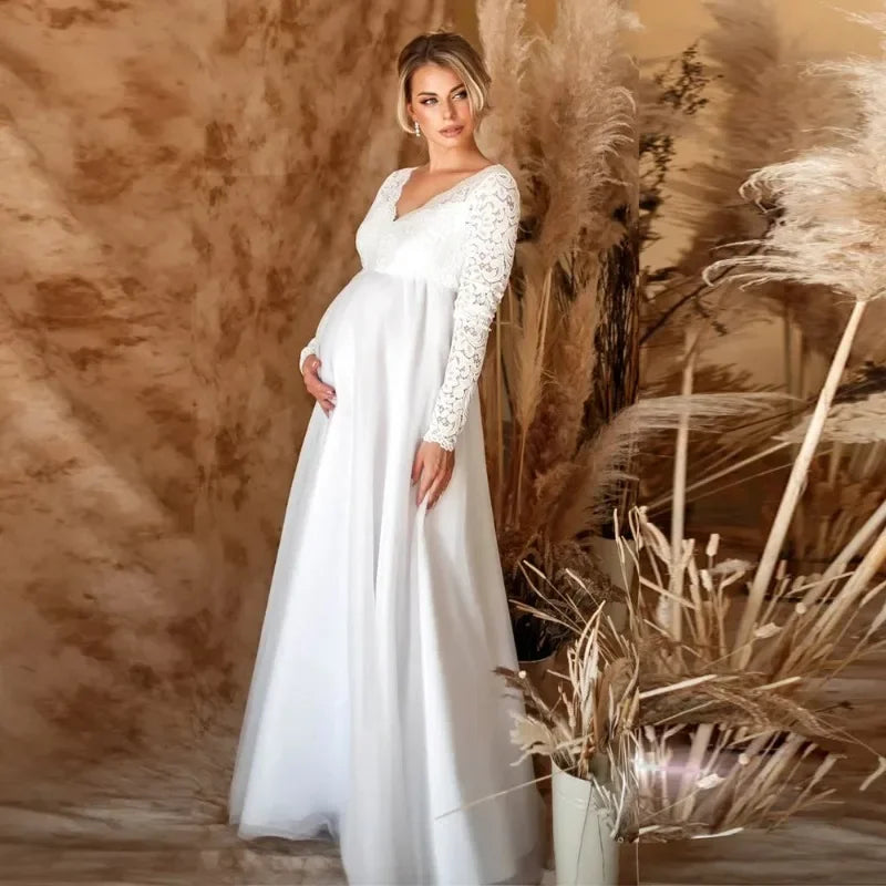 Baby Shower Dreeses- Empire Waist Lace Maternity Gown for Baby Shower- - IndioGear.com