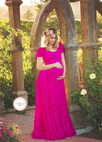 Baby Shower Dreeses- Maternity Lace Dresses for Pregnant Photo Shooting- Rose red- IndioGear.com