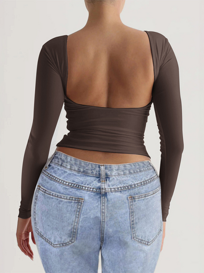 Backless Tops- Backless Long Sleeve Top for Women- - IndioGear.com