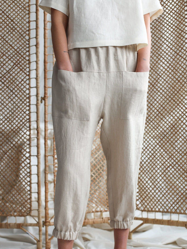 Baggy Pants- Relaxed Women's Linen Tapered Pants with Baggy Fit- - IndioGear Fashion and Gear