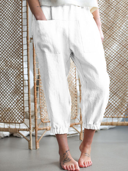 Baggy Pants- Relaxed Women's Linen Tapered Pants with Baggy Fit- White- IndioGear Fashion and Gear