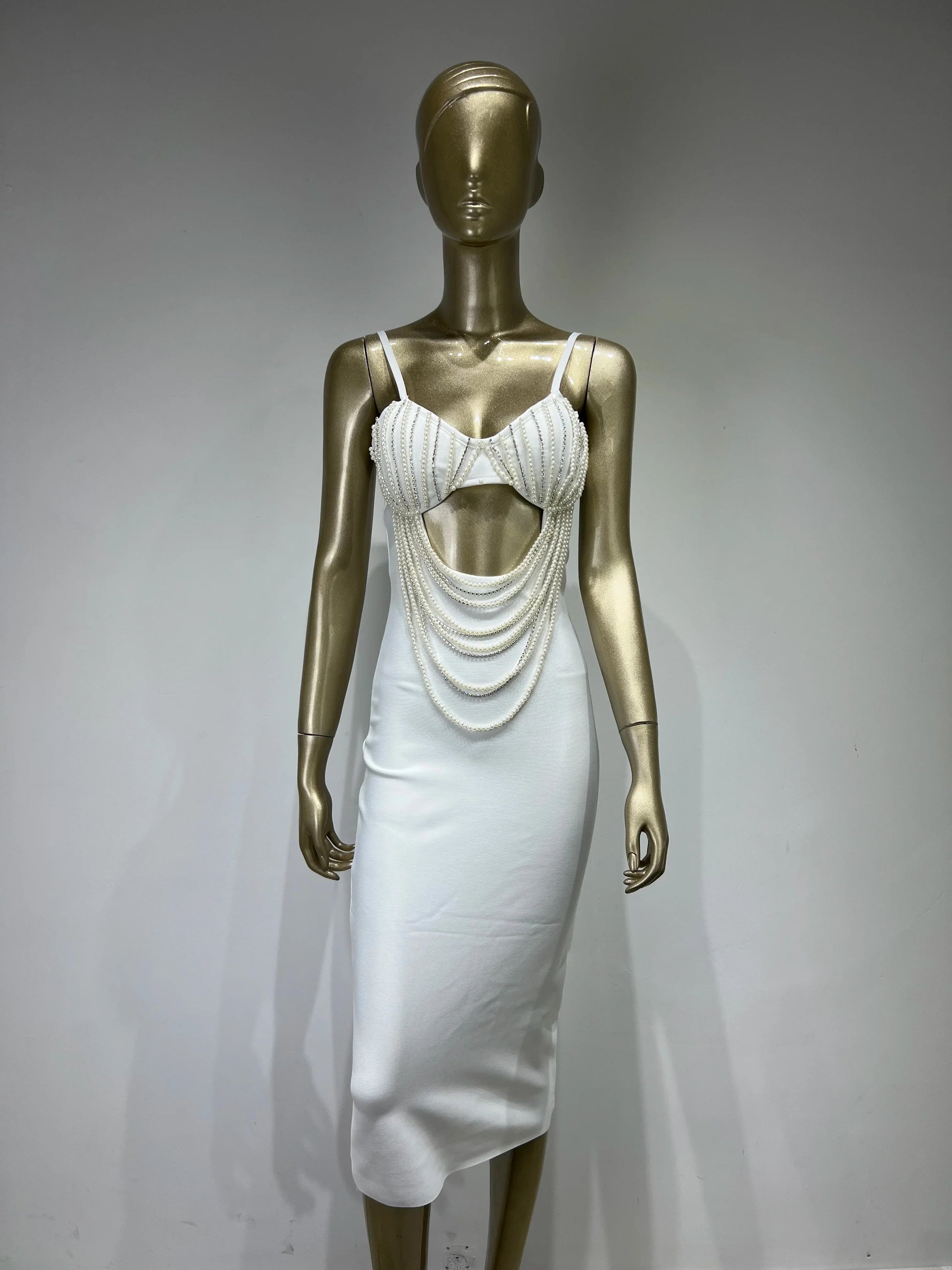 Bandage Dresses- Pearl-Embellished Dress for Exclusive Events- - IndioGear.com