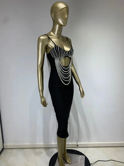 Bandage Dresses- Pearl-Embellished Dress for Exclusive Events- - IndioGear.com