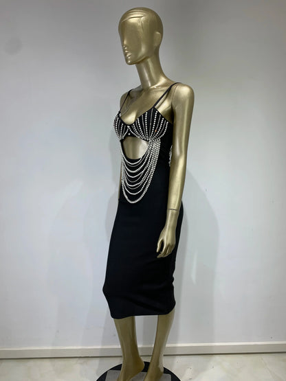 Bandage Dresses- Pearl-Embellished Dress for Exclusive Events- - IndioGear.com