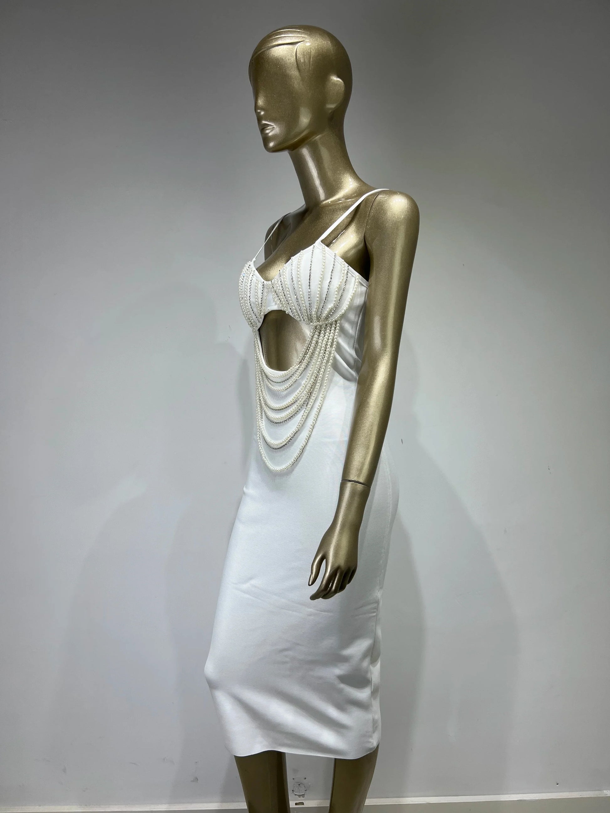 Bandage Dresses- Pearl-Embellished Dress for Exclusive Events- - IndioGear.com