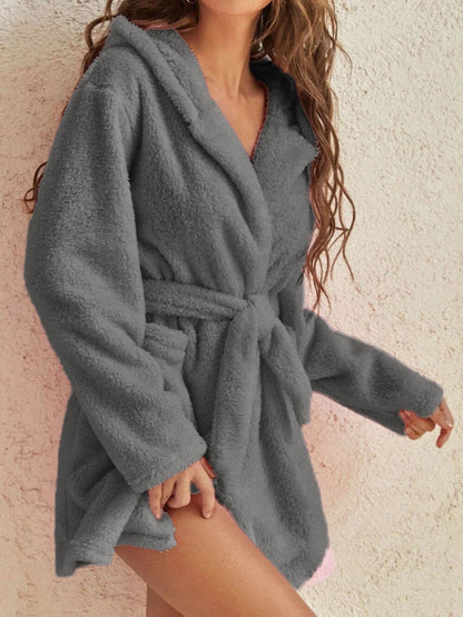 Bathrobe - Cloud-Soft Hooded Bathrobe Plush Spa Robe