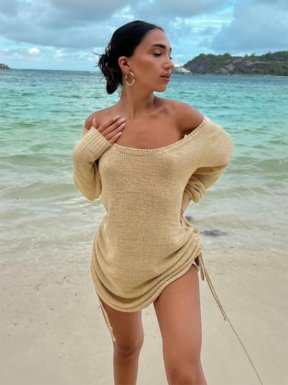 Beach Dresses- Breezy Beach Women's Knit Backless Cover-Up Dress- - IndioGear.com