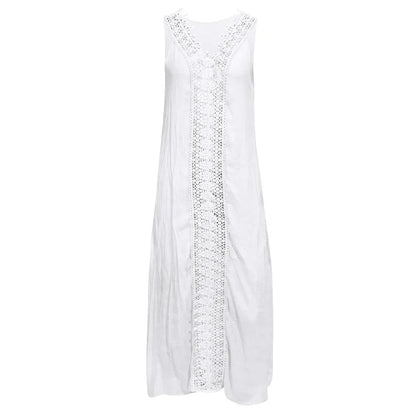 Beach Dresses- V-Neck Lace Detailed Maxi Dress for Summer Splendor- - IndioGear.com