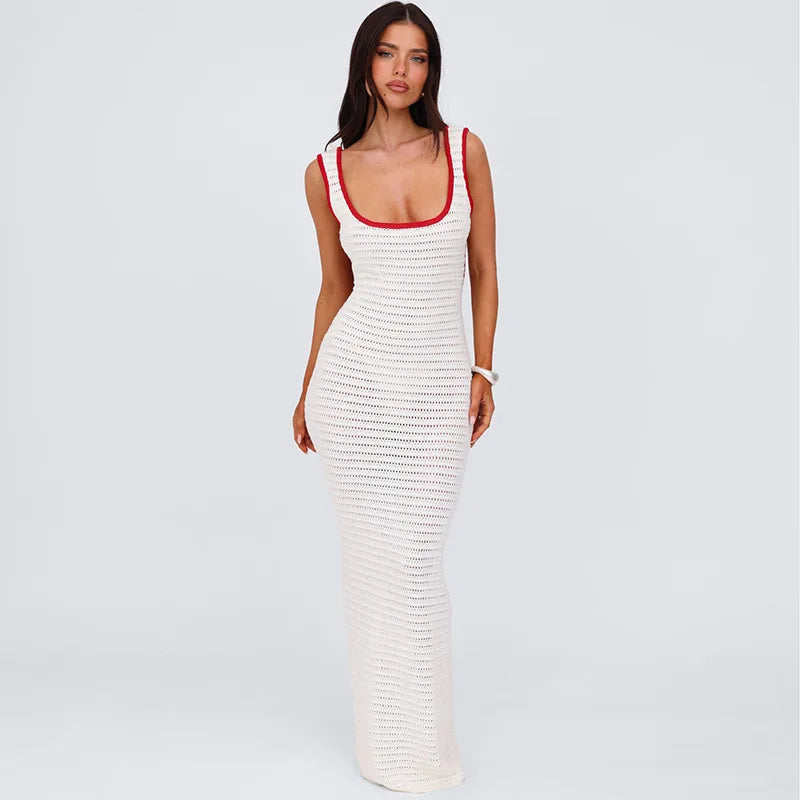 Beach Dresses- White Crochet Backless Maxi Dress – Summer Beach Vibes- - IndioGear Women Clothing