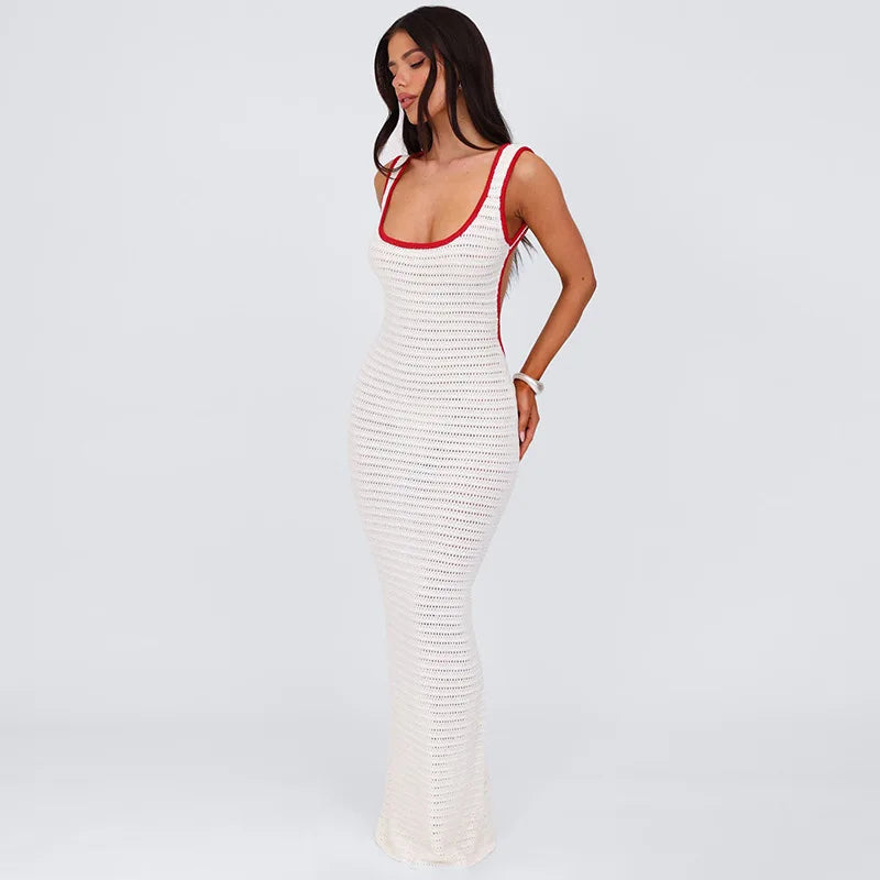 Beach Dresses- White Crochet Backless Maxi Dress – Summer Beach Vibes- - IndioGear Women Clothing