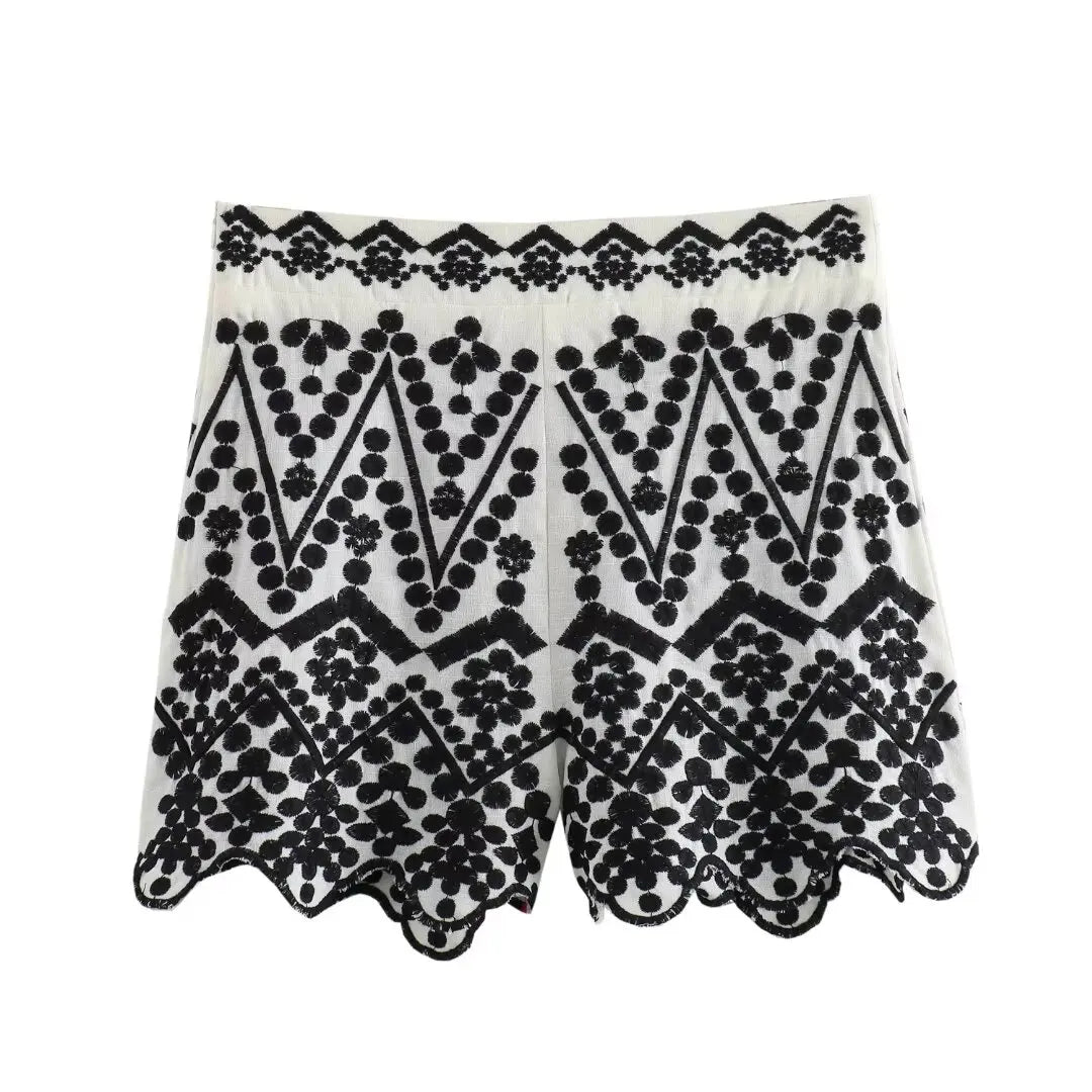 Beach Outfits- Women Embroidered Bohemian 2 Piece Set for Summer Adventures- Only Shorts- IndioGear.com