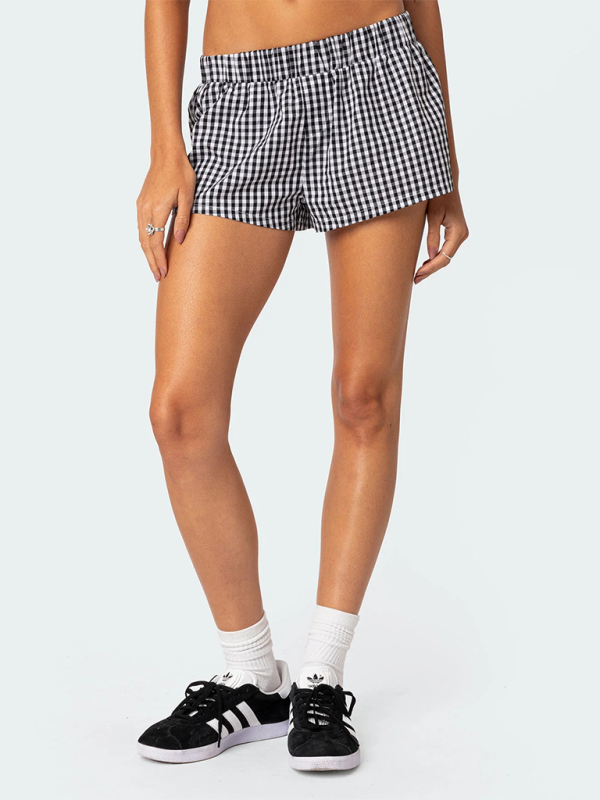 Beach Shorts- Plaid Lounge Shorts for Sunny Adventures- Black- IndioGear.com