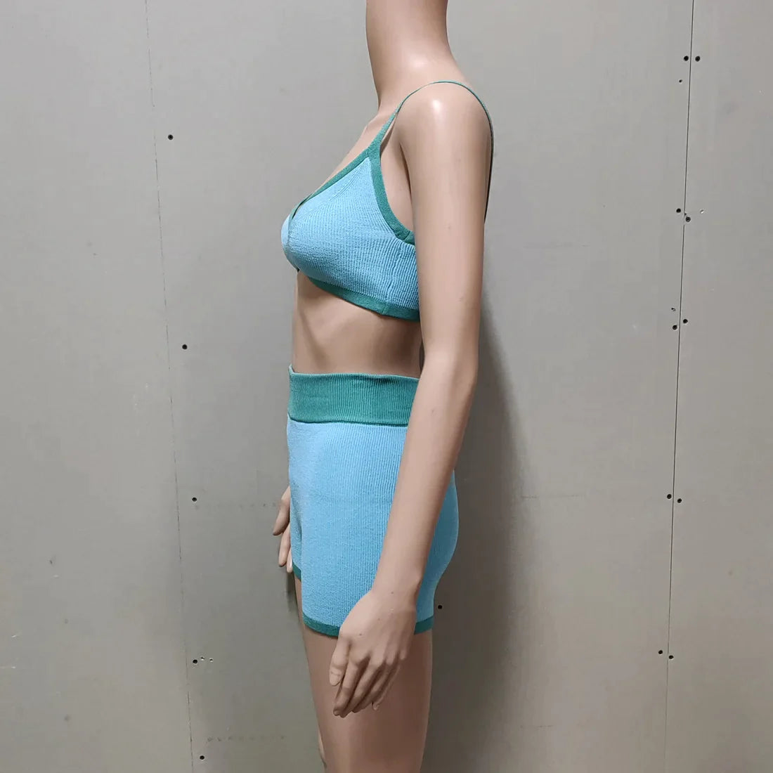 Beachwear- Contrast Knitting 2 Piece Beachwear - Triangle Bra & Boyshorts- - IndioGear Fashion and Gear