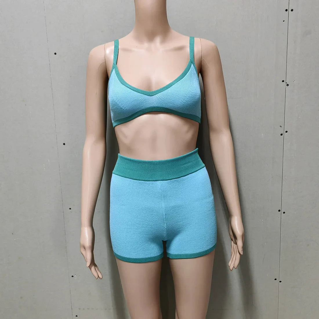 Beachwear- Contrast Knitting 2 Piece Beachwear - Triangle Bra & Boyshorts- - IndioGear Fashion and Gear