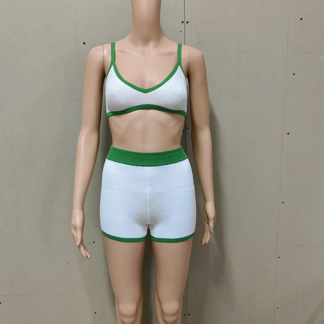 Beachwear- Contrast Knitting 2 Piece Beachwear - Triangle Bra & Boyshorts- - IndioGear Fashion and Gear