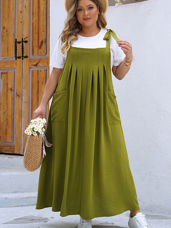 Bib Dress- Laid-Back Curvy Midi Bib Dress in Earthy Tones- - IndioGear.com