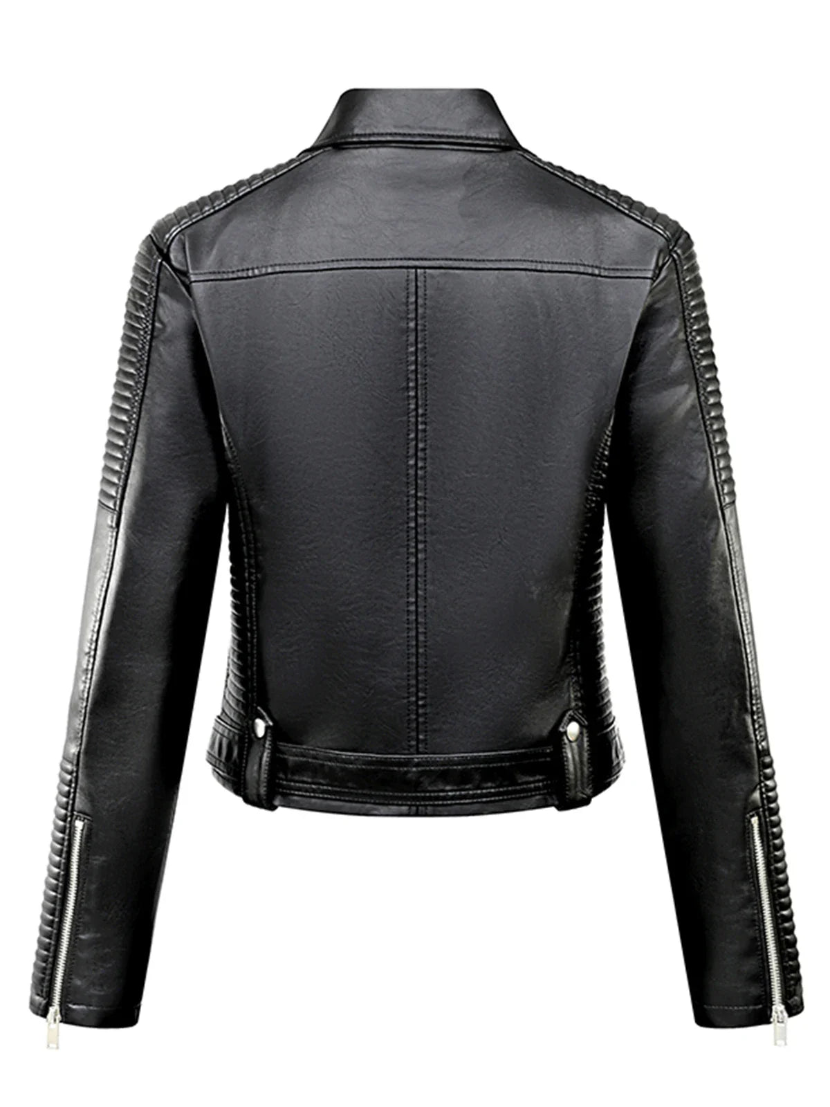 Biker Jackets- Women Faux Leather Belted Moto Biker Jacket- - IndioGear.com