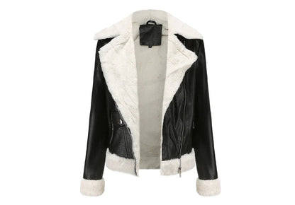 Biker Jackets- Women Winter Warmth Faux Leather Biker Jacket with Fur Trim- - IndioGear.com