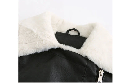 Biker Jackets- Women Winter Warmth Faux Leather Biker Jacket with Fur Trim- - IndioGear.com