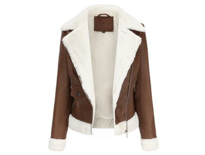 Biker Jackets- Women Winter Warmth Faux Leather Biker Jacket with Fur Trim- - IndioGear.com