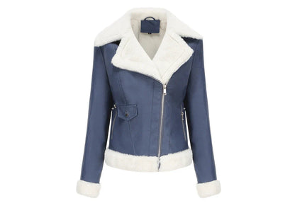 Biker Jackets- Women Winter Warmth Faux Leather Biker Jacket with Fur Trim- - IndioGear.com