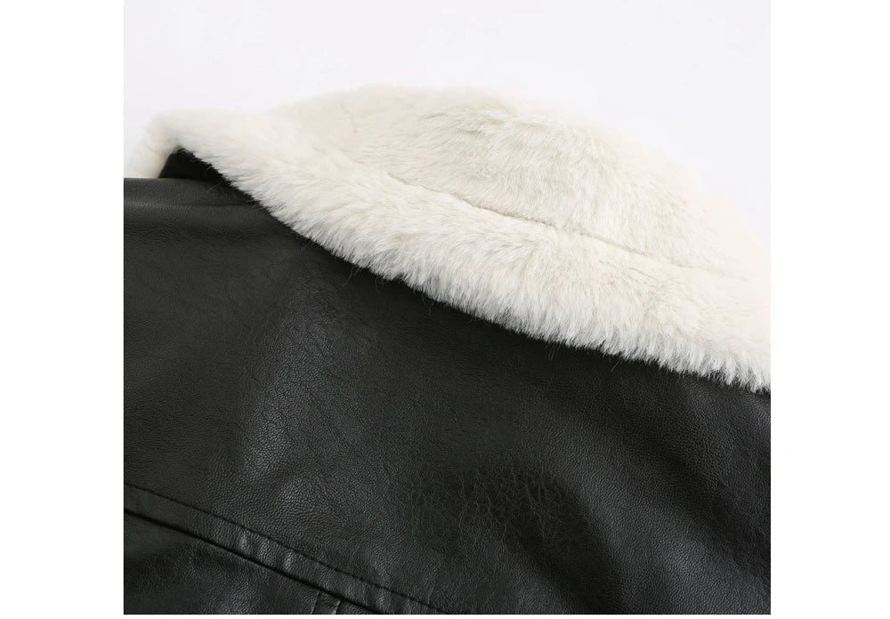 Biker Jackets- Women Winter Warmth Faux Leather Biker Jacket with Fur Trim- - IndioGear.com