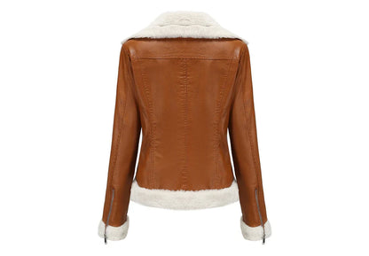 Biker Jackets- Women Winter Warmth Faux Leather Biker Jacket with Fur Trim- - IndioGear.com