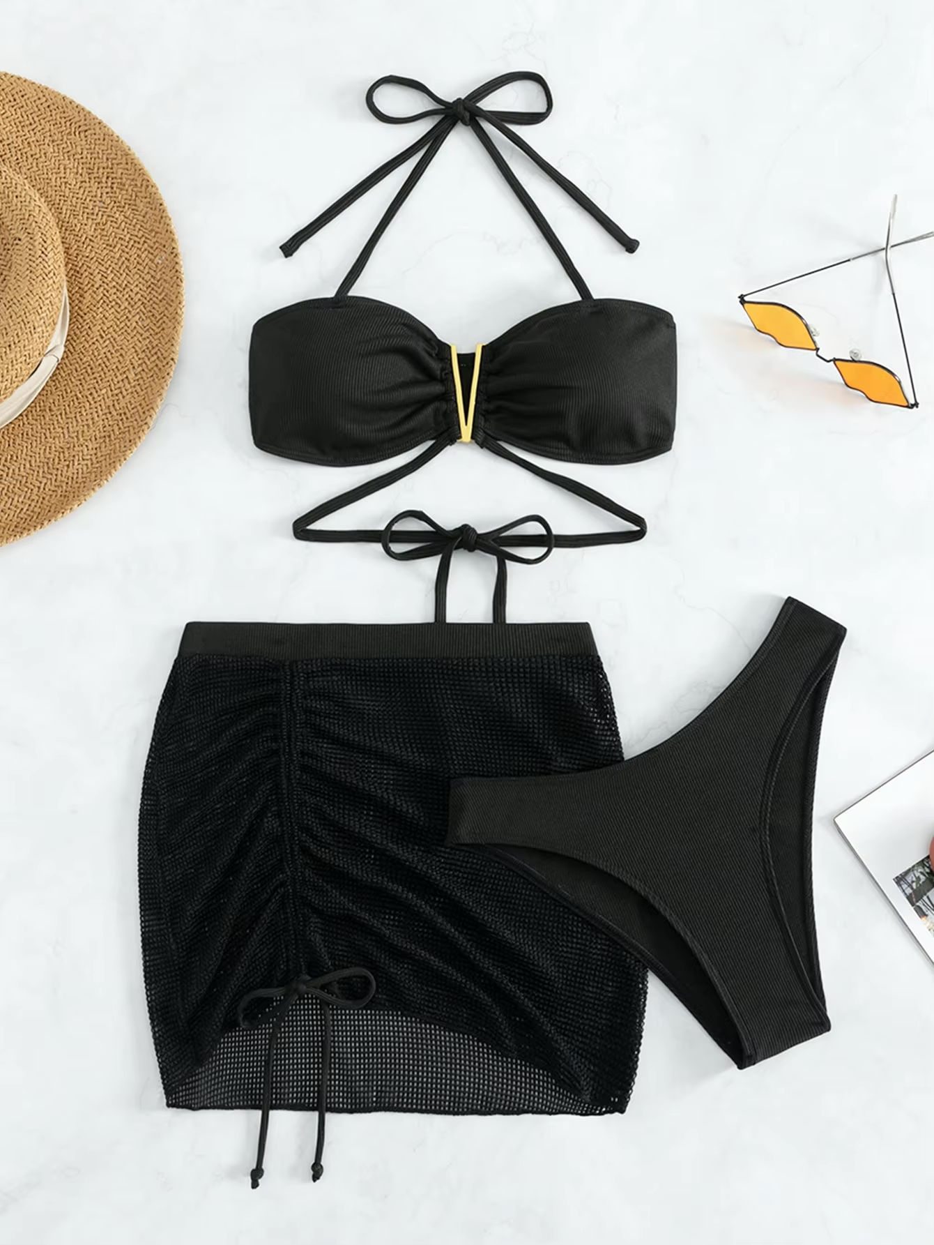 Bikini 3 Pcs Suit Set- Summer Heat Brazilian Bikini Suits with Matching Skirt- - IndioGear Women Clothing