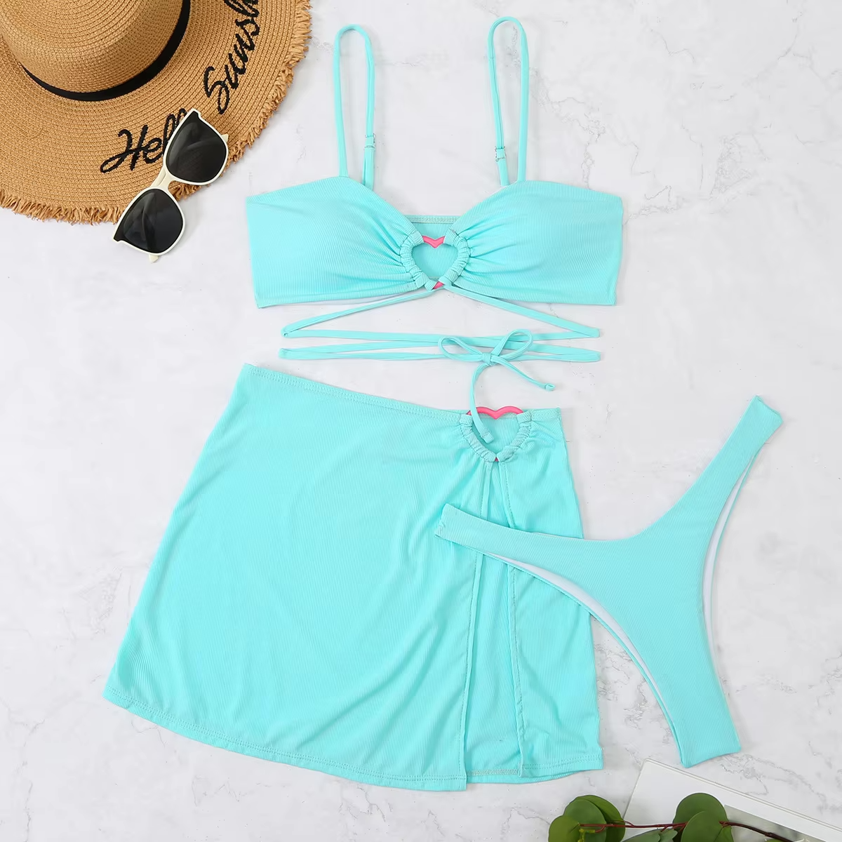 Bikini 3 Pcs Suit Set- Summer Heat Brazilian Bikini Suits with Matching Skirt- - IndioGear Women Clothing