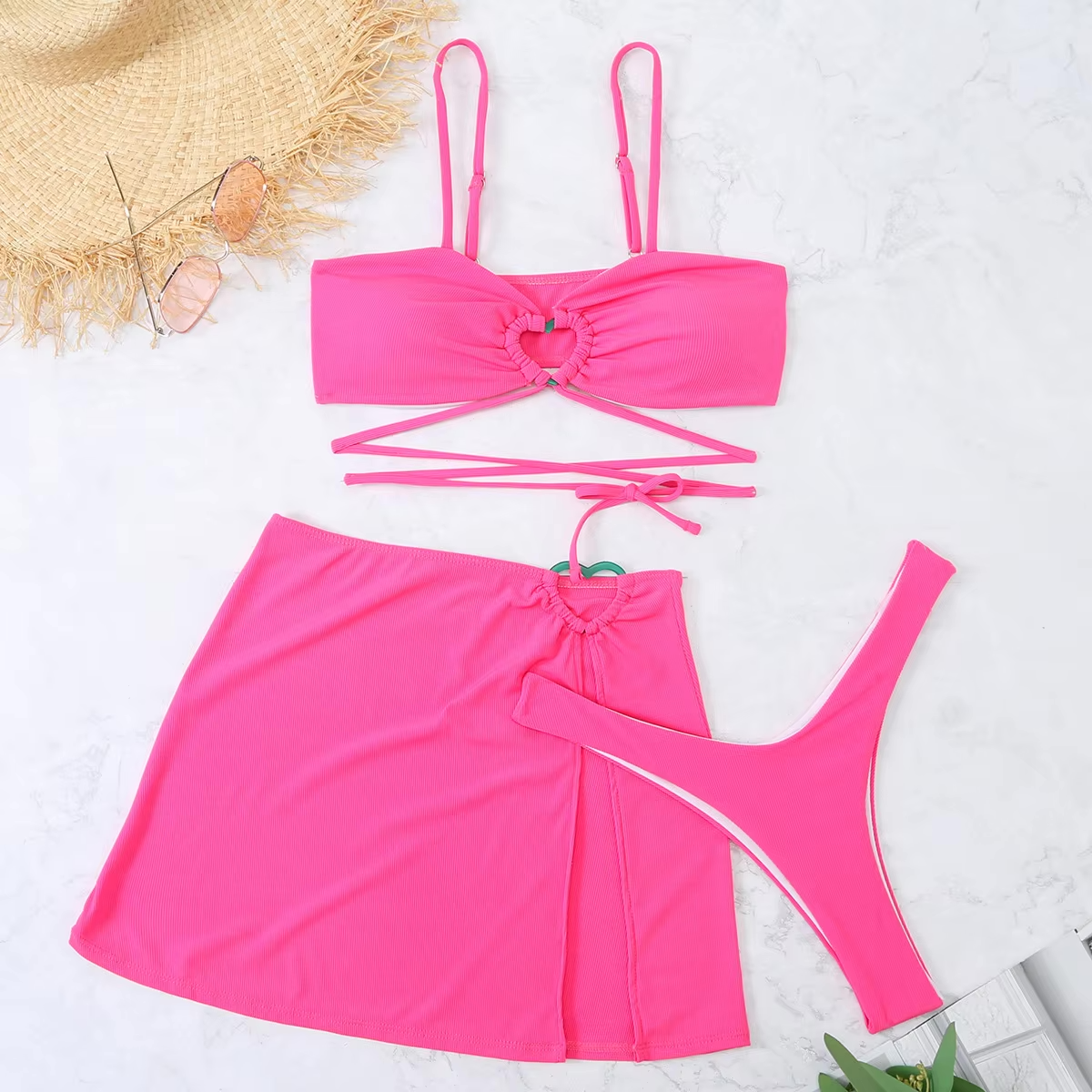 Bikini 3 Pcs Suit Set- Summer Heat Brazilian Bikini Suits with Matching Skirt- - IndioGear Women Clothing