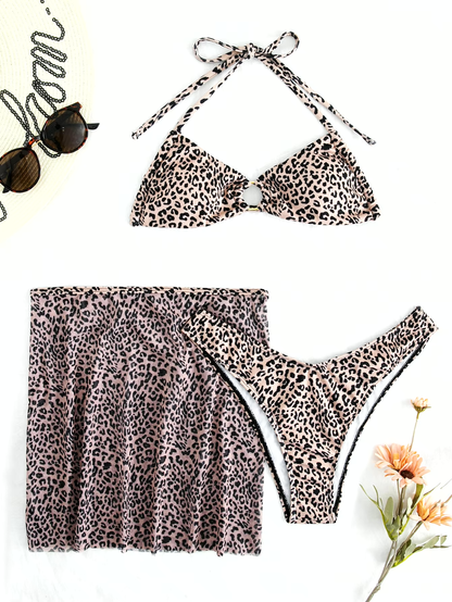 Bikini 3 Pcs Suit Set- Summer Heat Brazilian Bikini Suits with Matching Skirt- - IndioGear Women Clothing