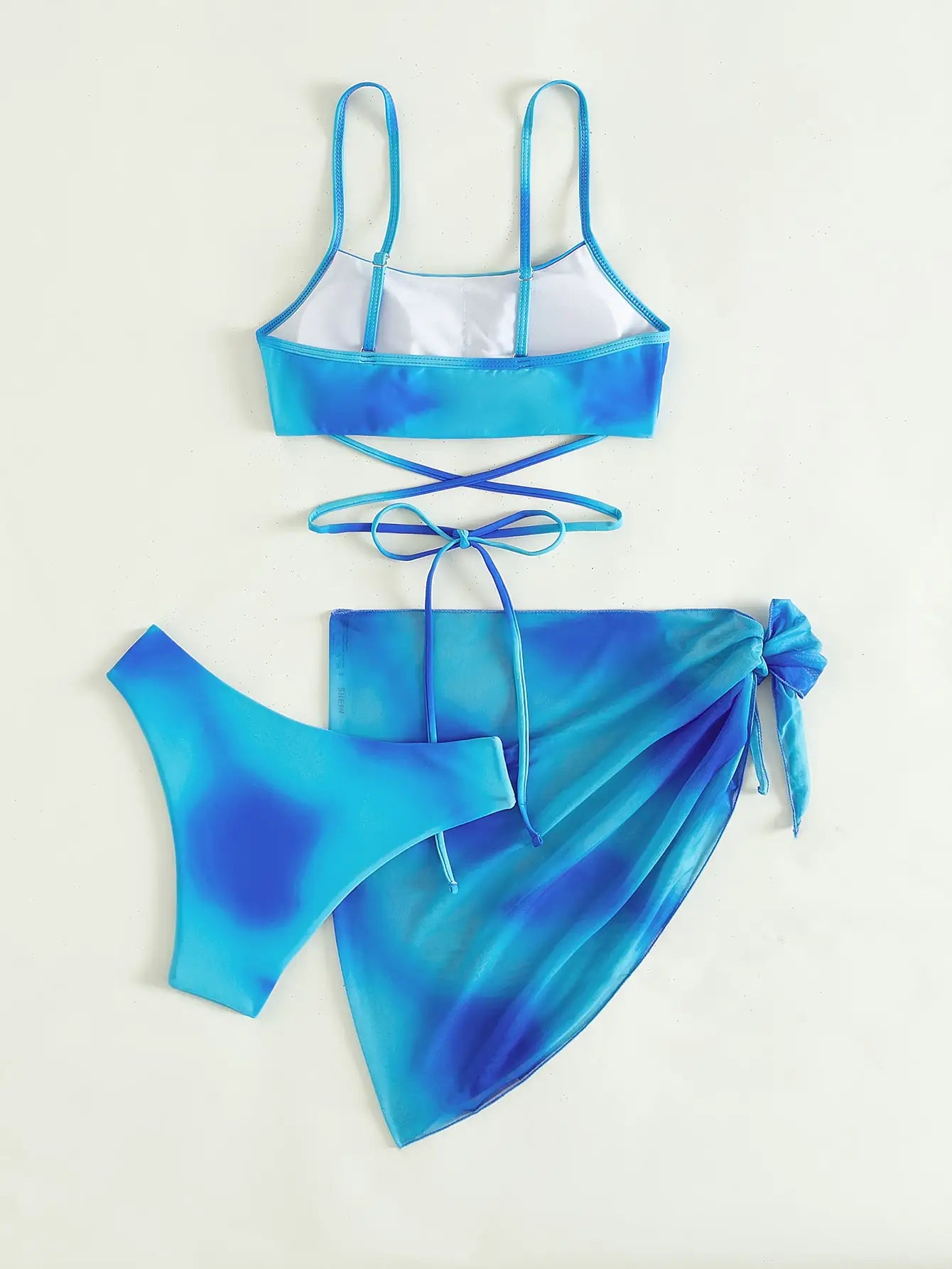 Bikini 3 Pcs Suit Set- Sunset Lace-Up 3 Pcs Swim Set- - IndioGear Women Clothing