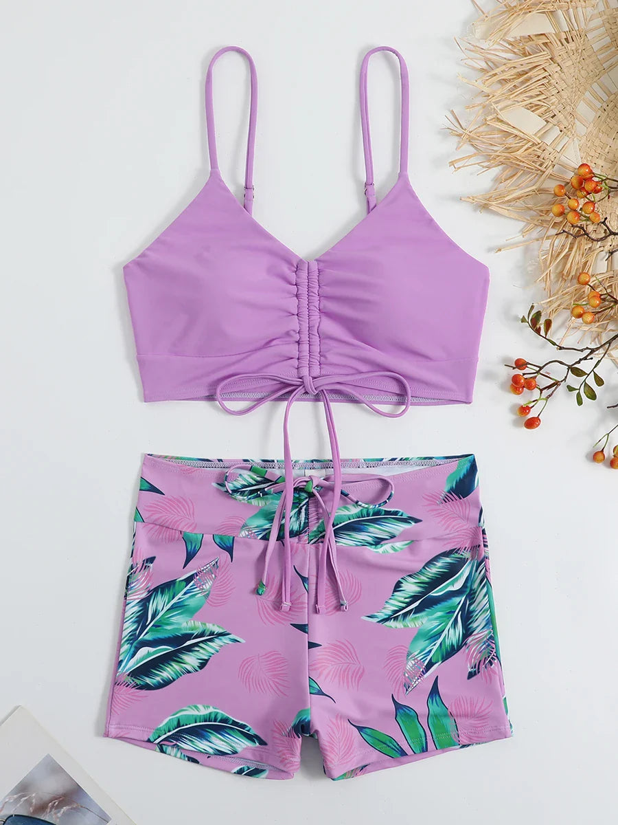 Bikini Suits- Leaf Print Beach Bikini Suit- - IndioGear Women Clothing