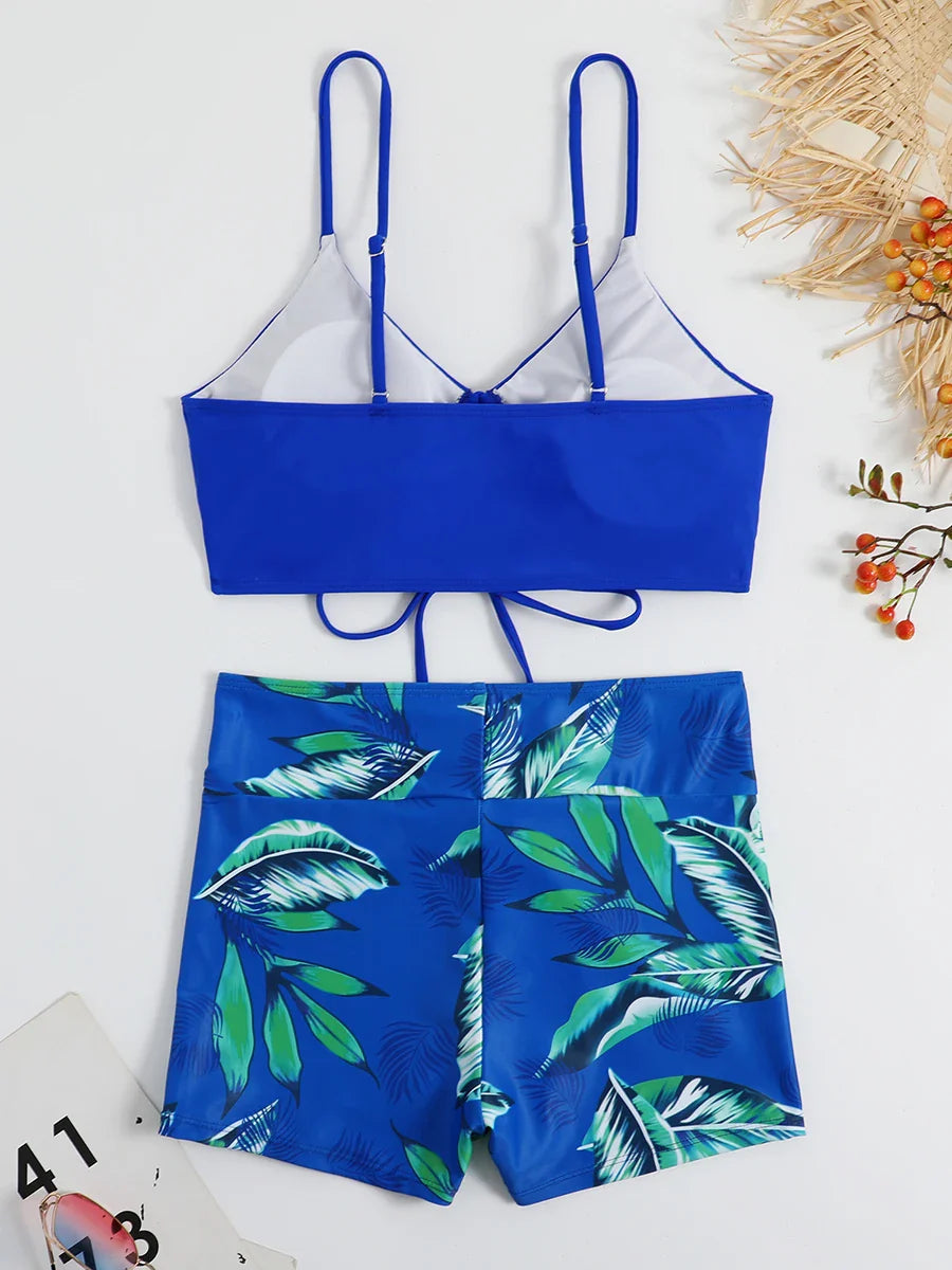 Bikini Suits- Leaf Print Beach Bikini Suit- - IndioGear Women Clothing