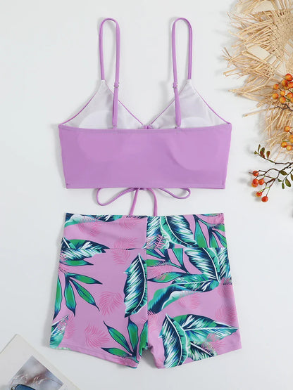 Bikini Suits- Leaf Print Beach Bikini Suit- - IndioGear Women Clothing