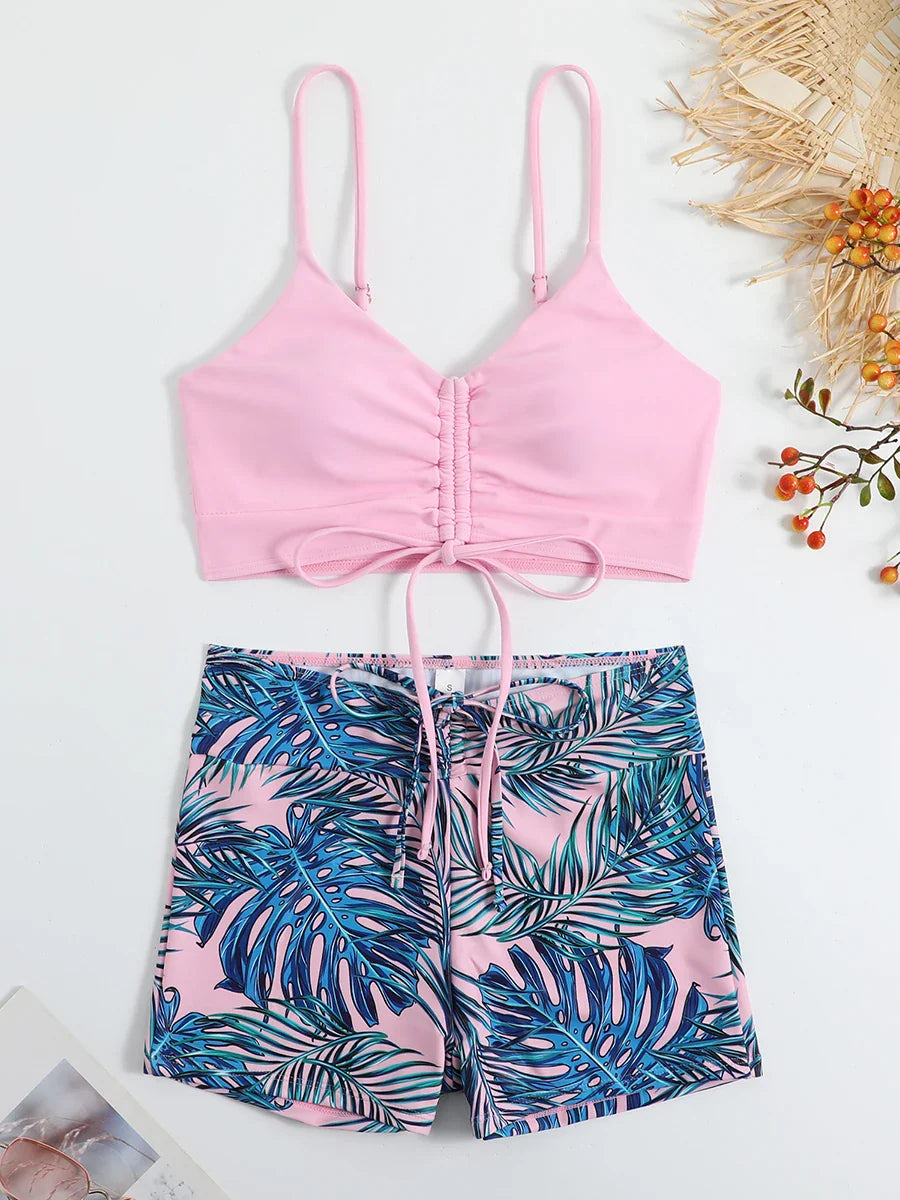 Bikini Suits- Leaf Print Beach Bikini Suit- - IndioGear Women Clothing